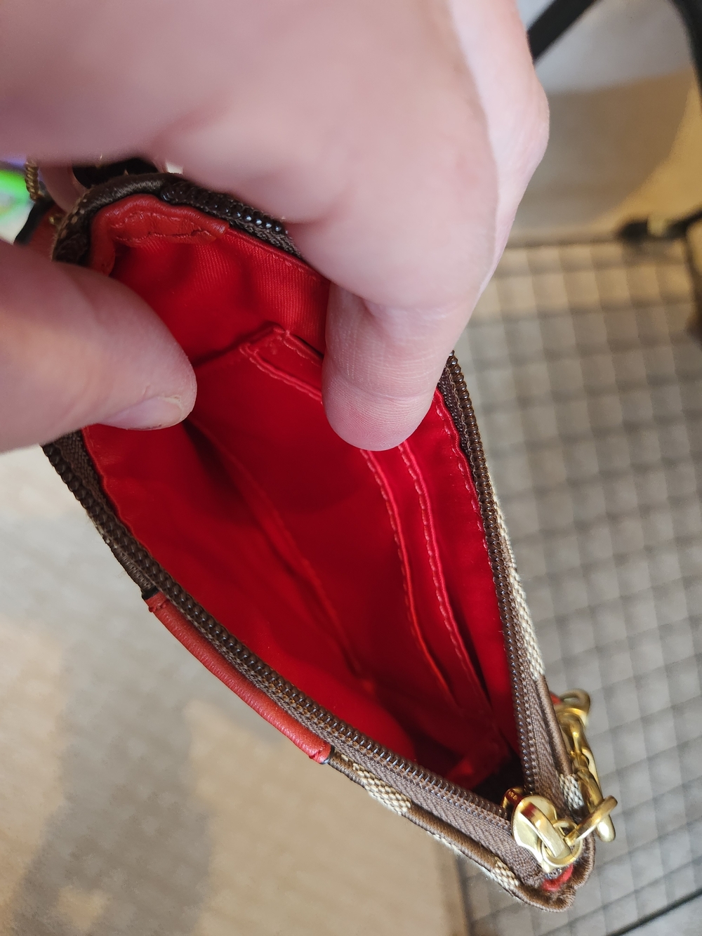 Coach Signature Canvas Wristlet With Red Leather Accents - Picture 5 of 5